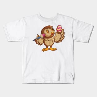 Comic owl painting easter eggs Kids T-Shirt